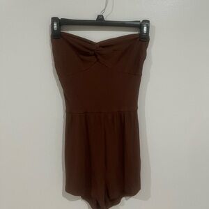 brown strapless romper